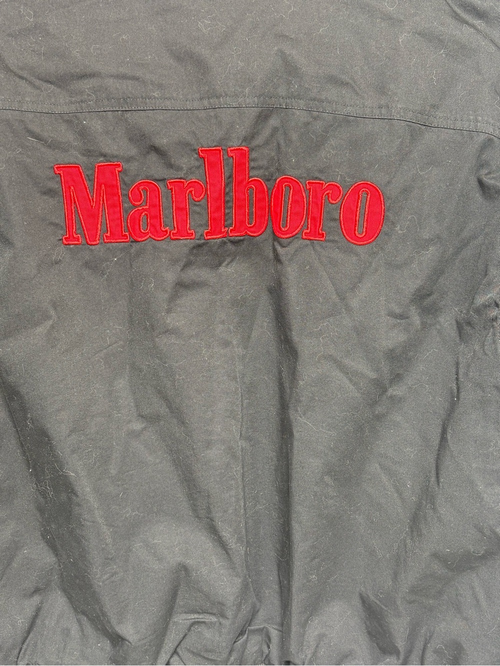 Vtg 90s Marlboro reversible, bomber jacket, black red embroidered name “Dave“ XL